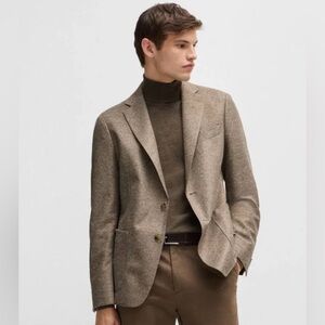 BOSS BLACK Hanry Jersey Structured Slim Fit Stretch Blazer Beige Men's Size 42 S